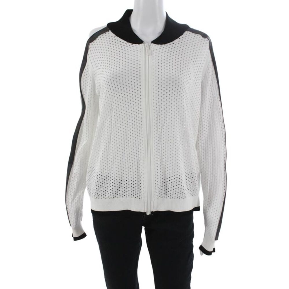 Threads of Privilege Womens White Spotted Track Jacket Long Sleeve Zip Size XL